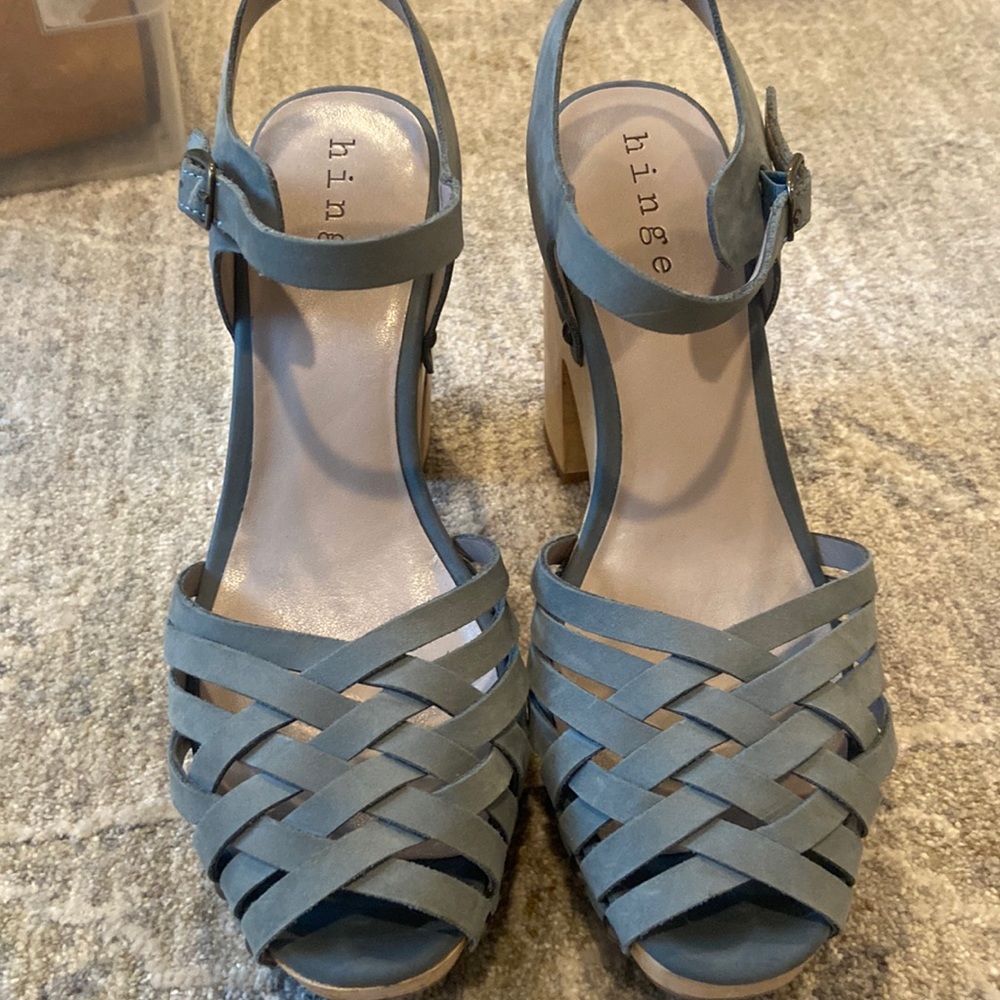 Platform suede, wooden sandals